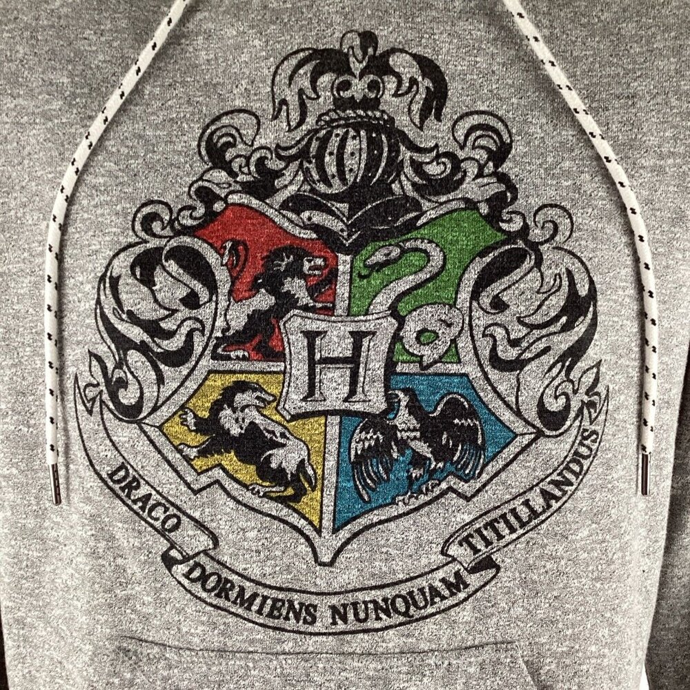 Harry Potter Hogwarts Crest Men's Small Gray Pullover Hoodie Sweatshirt - Picture 4 of 11